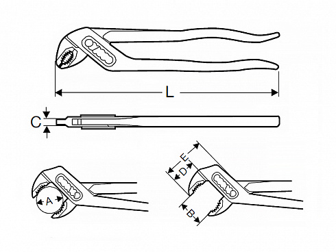 Сантехнические клещи, тип SPK, габариты