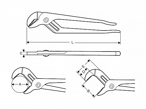 Сантехнические клещи, тип CL, габариты